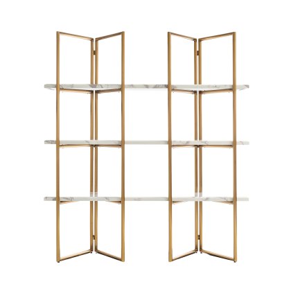 Lagrand Gold Wall Cabinet With 3 Shelves in Faux Marble