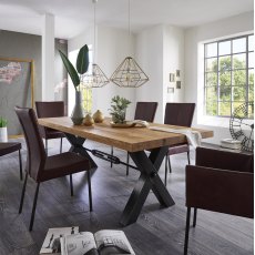 Thor Industrial Oak Dining Table With X Metal Leg