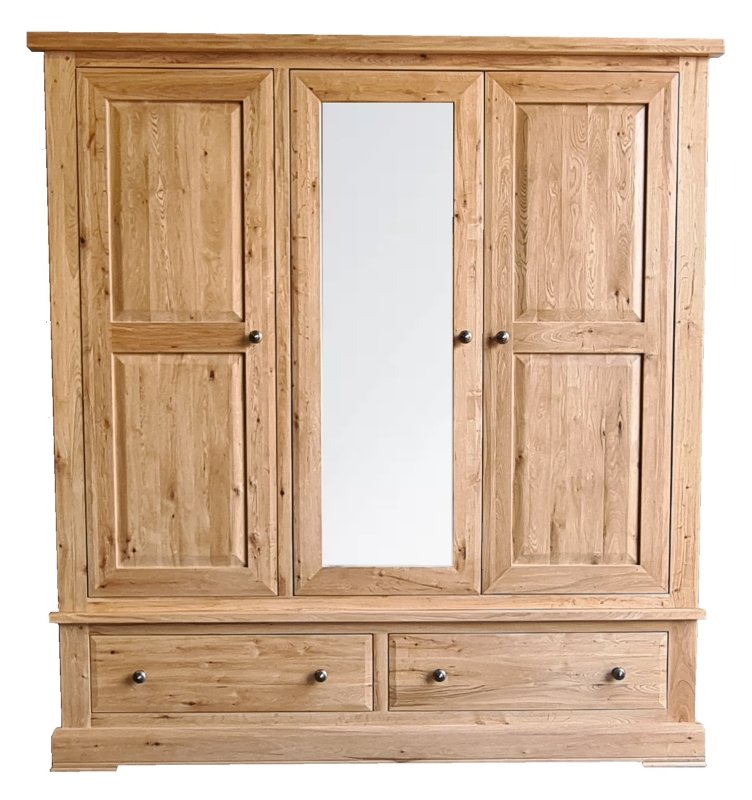 London Road Reims Triple Oak Wardrobe with 2 Drawers