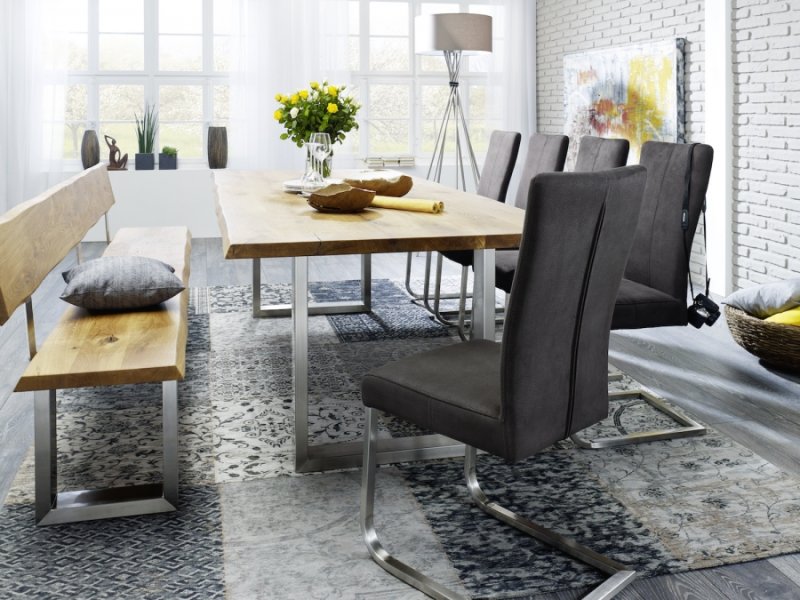 Thor Oak Dining Table With Stainless Steel Leg