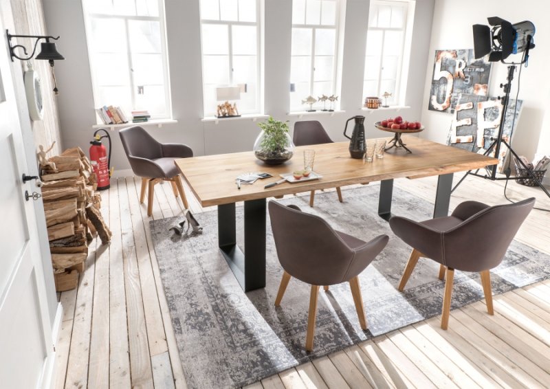 Thor Oak Dining Table With Stainless Steel Leg